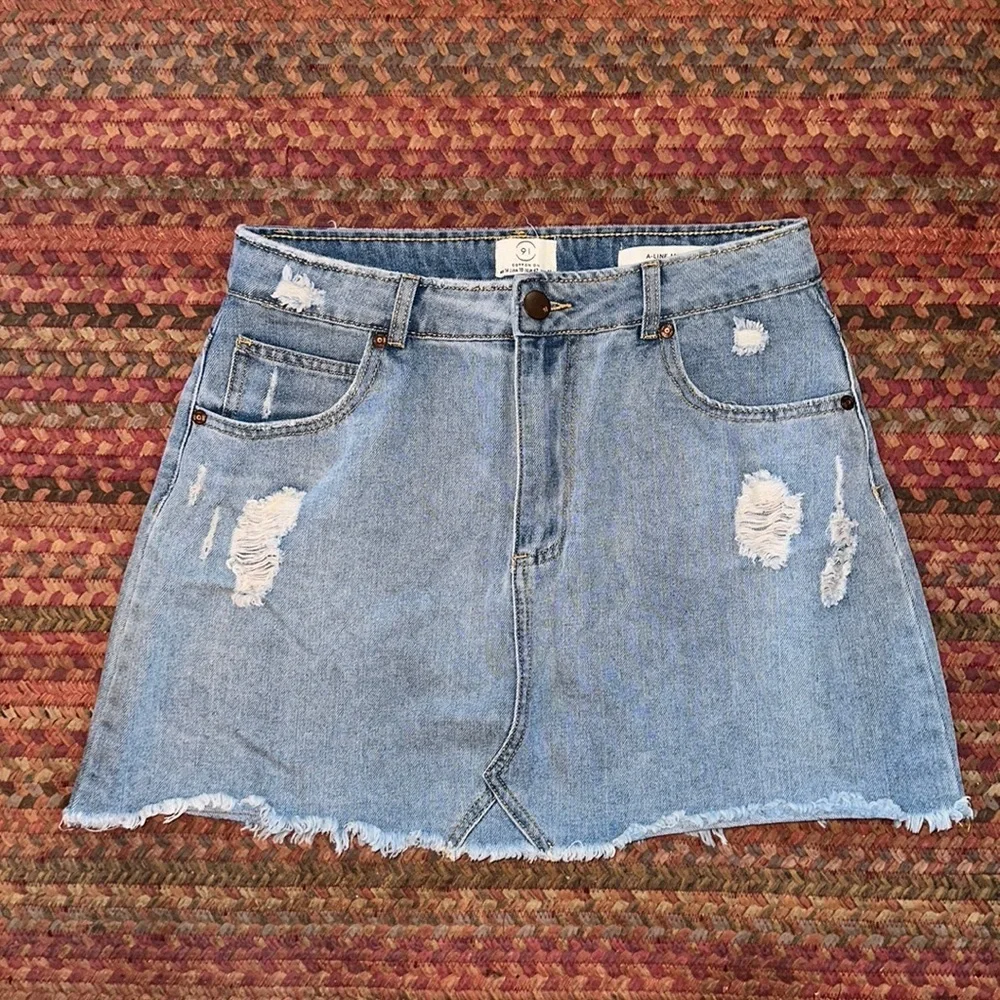 SOLD COTTON ON DISTRESSED DENIM CUT OFF A LINE MINI SKIRT